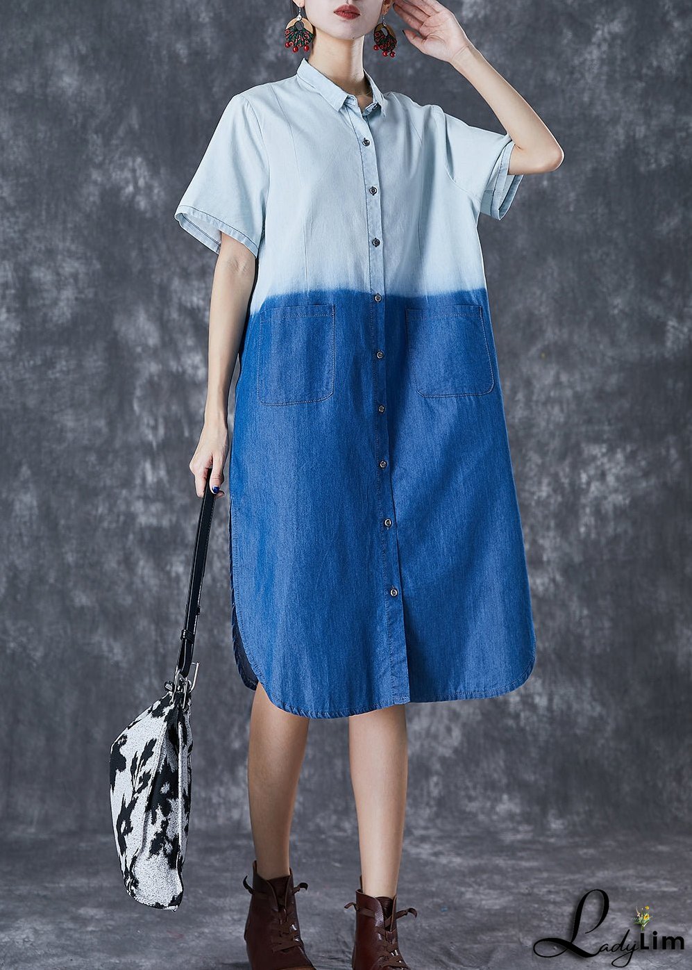French Colorblock Oversized Patchwork Cotton Dress Summer