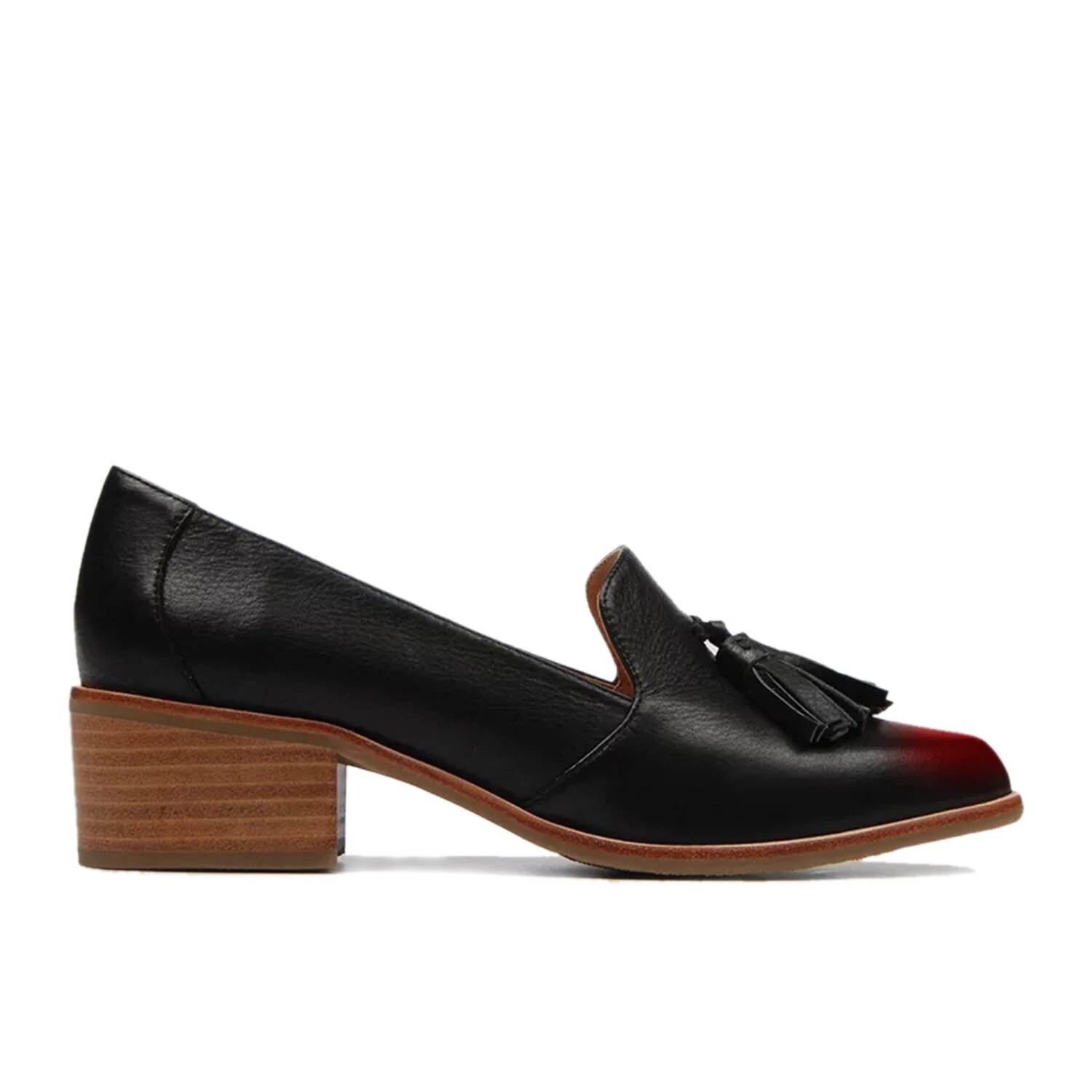 TAAFO Black Fringe High Chunky Heels Women Loafers Pumps Pointed Toe Ladies Office Shoes