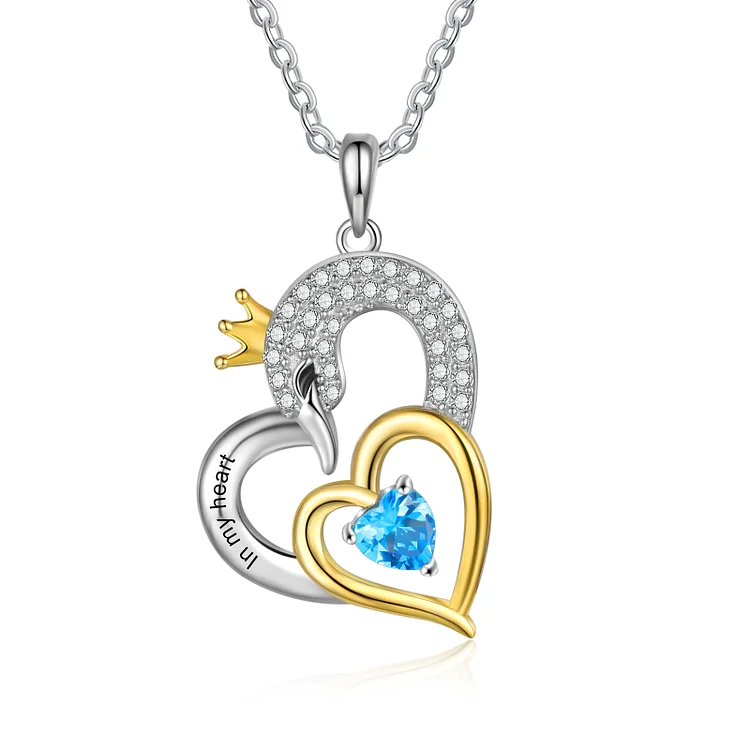 Personalized Heart Swan Necklace with Birthstone Birthday Gift for Women Girls