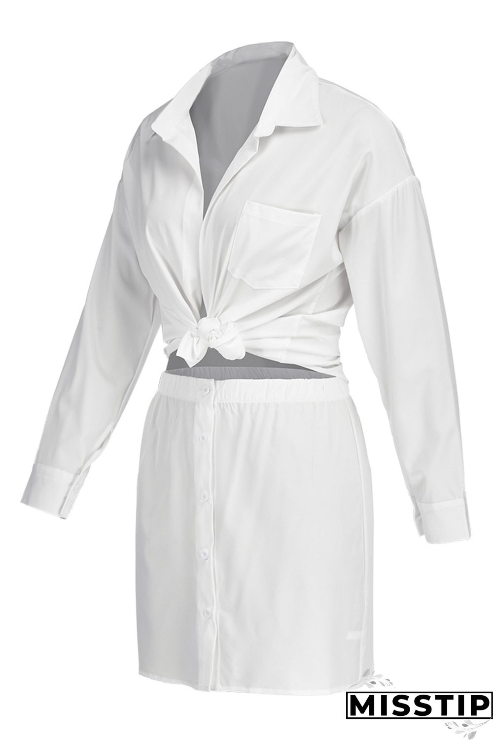 Coffee Fashion Sexy Solid Basic Turndown Collar Long Sleeve Two Pieces