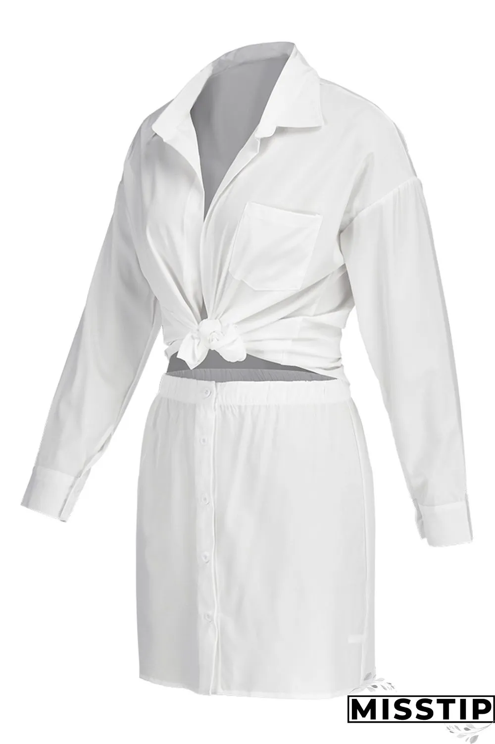 Coffee Fashion Sexy Solid Basic Turndown Collar Long Sleeve Two Pieces