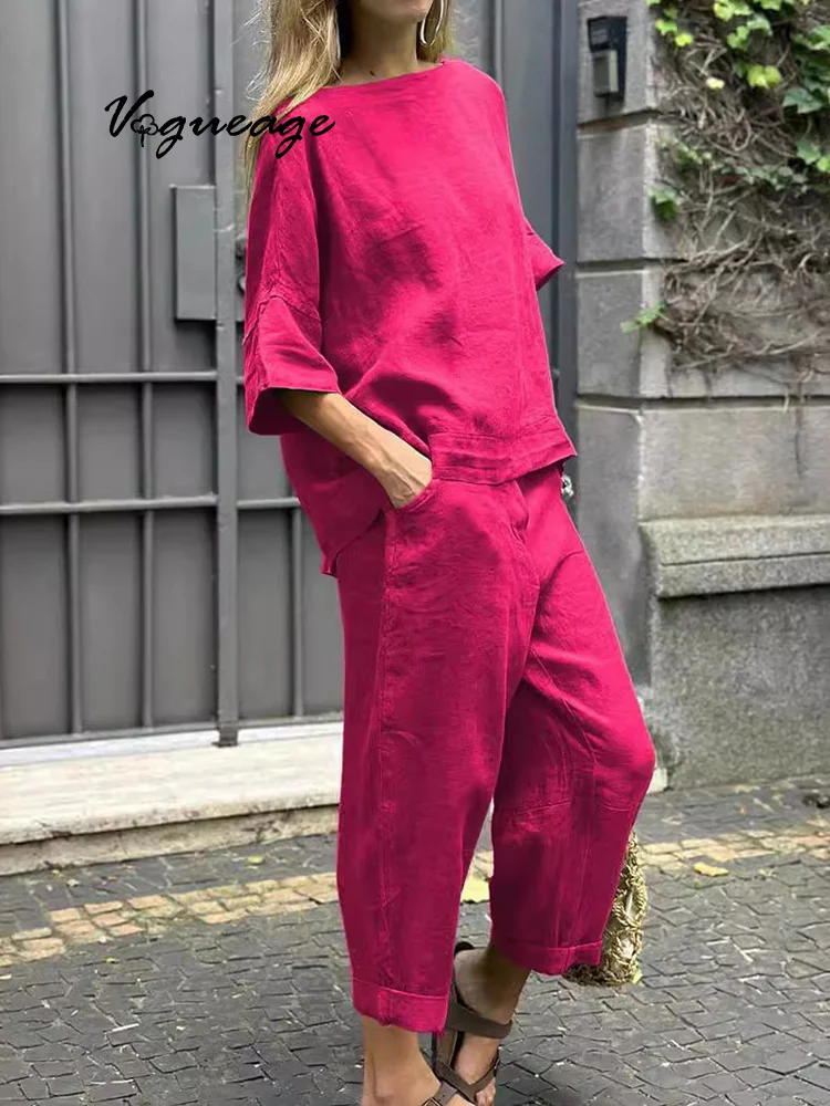Shirt Top High Waist Loose Trousers Cotton And Linen Suit