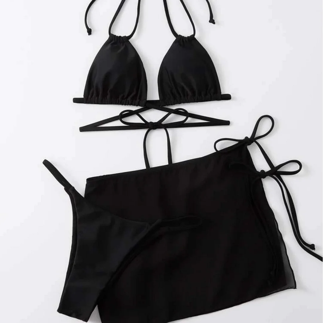 Uveng 2021 New Drawstring Strap Solid Three-Piece Set Sexy Bikini