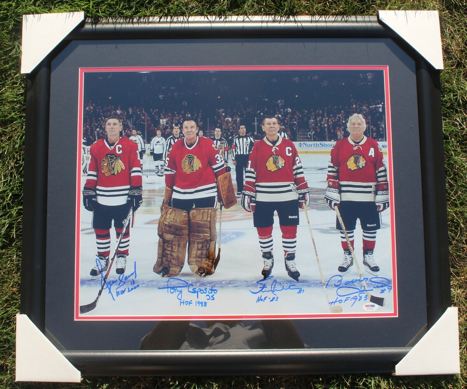 Chicago Blackhawks Blue Line Signed Framed 16x20 W/PSA DNA Hull Mikita Esposito