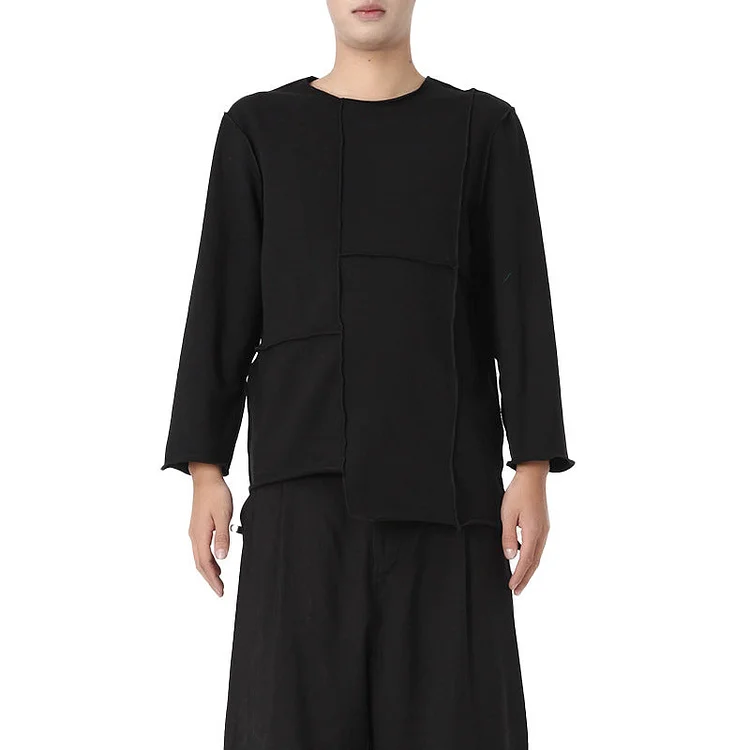 Dawfashion Techwear Streetwear-Japanese Original Dark Style Round Neck Loose Solid Color Pullover Long-sleeved Shirts-Streetfashion-Darkwear-Techwear