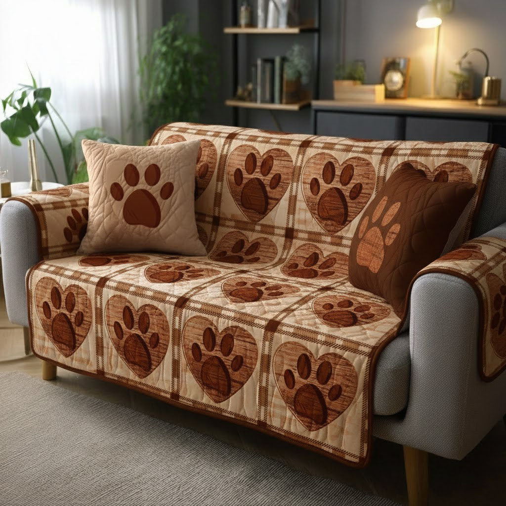 Cocoa Paw Patch Quilted Sofa Cover NCU0TV1426 everthome