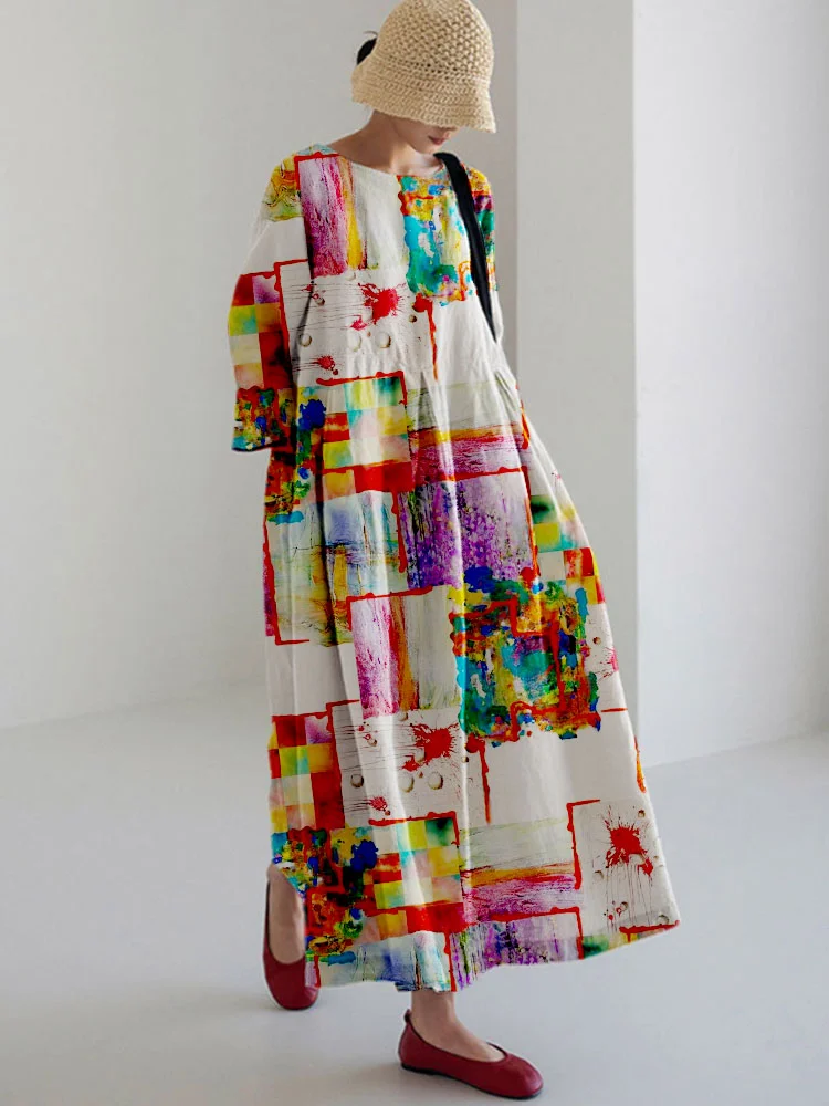 Women's Casual Art Graffiti Long Sleeve Midi Dress Dress