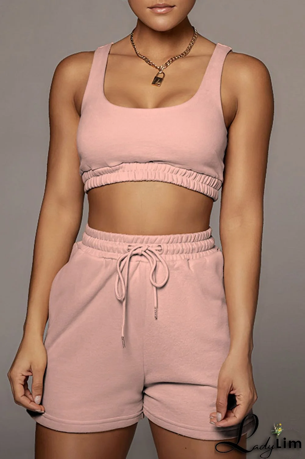 White Casual Sportswear Solid Split Joint U Neck Sleeveless Two Pieces