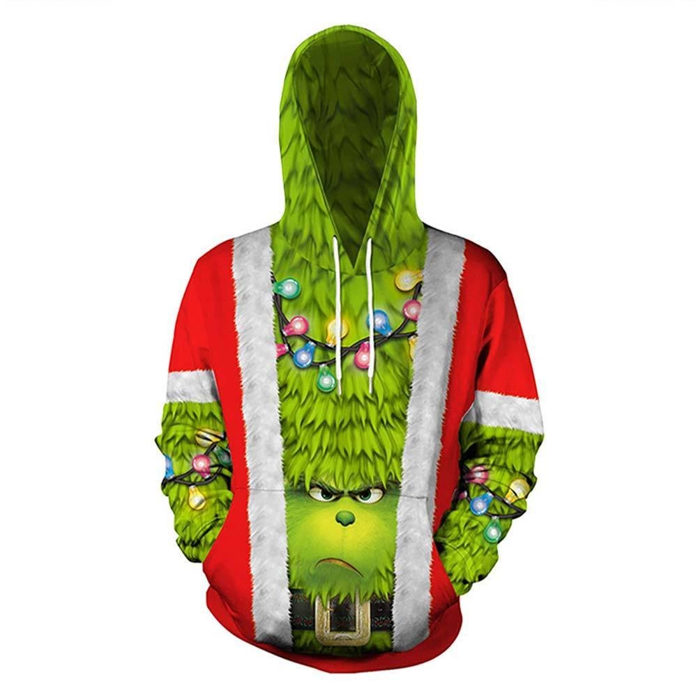 The Grinch Hoodie Der Grinch Erwachsene 3D Druck Hooded Sweatshirt Pullover mit Kaputze für Weihnachten