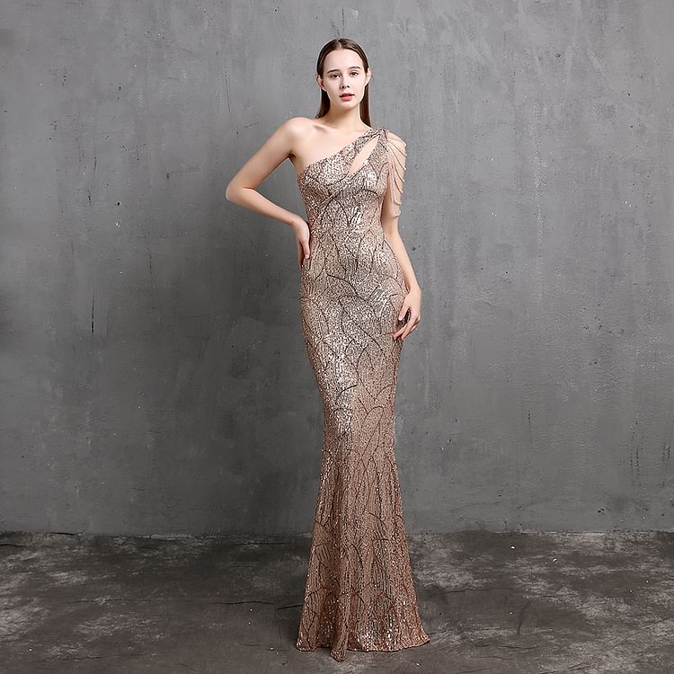 One shoulder Mermaid Sequin Long Evening Dress SF590