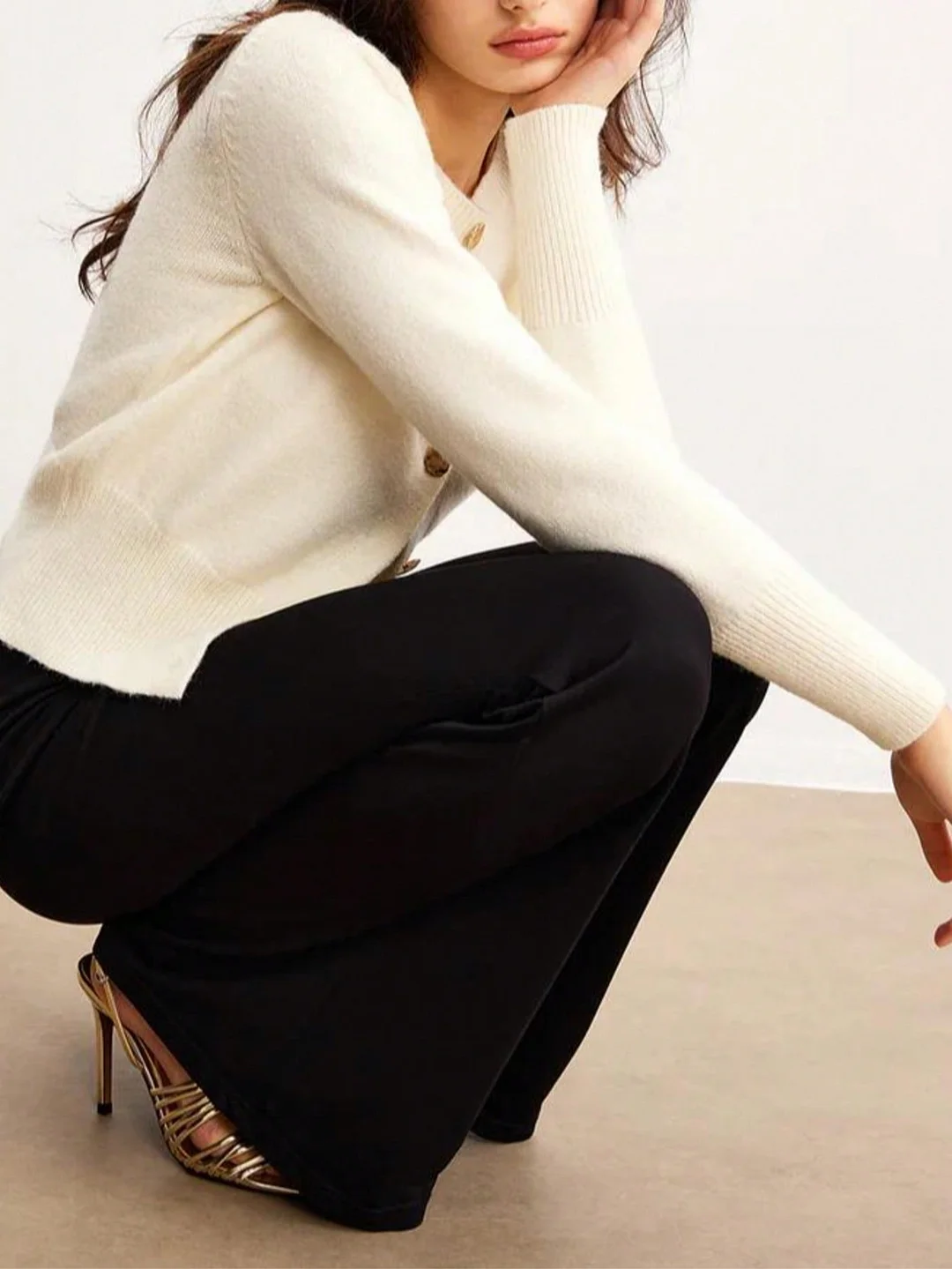 Nigikala Nigikala Elegant And Elegant Leisure Knitted Cardigan Fashion Commut Solid Color Simple Round-Neck Sweater Outside