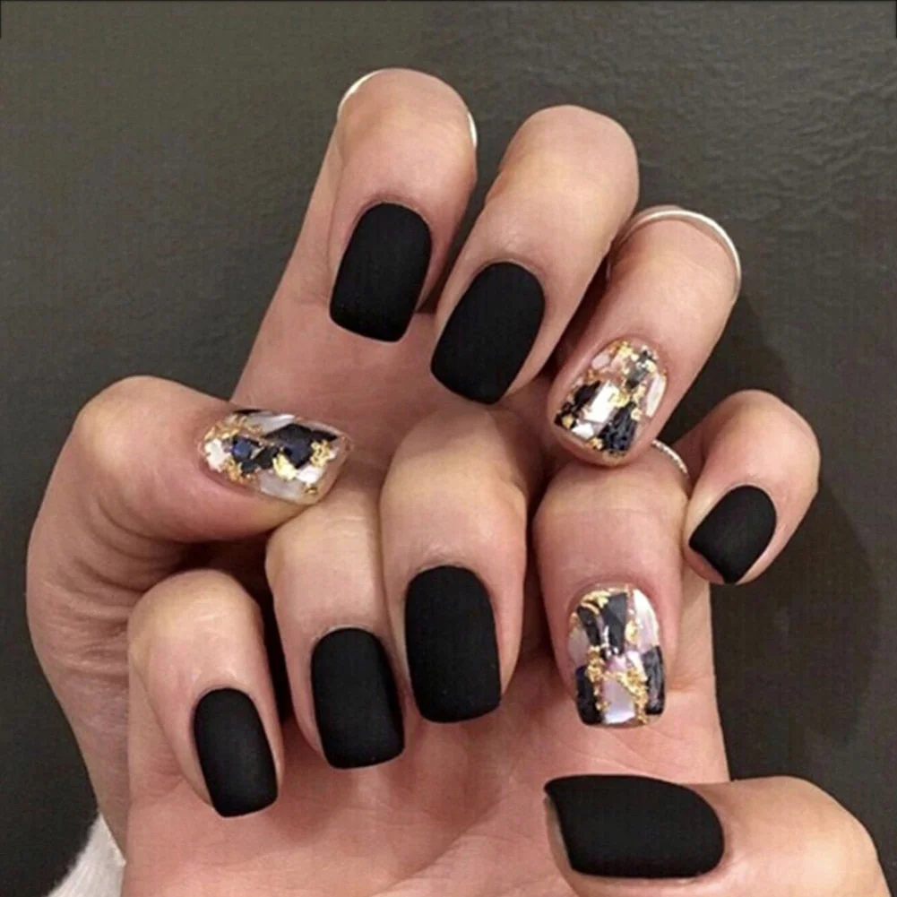 wholesale 24PCS/box glossy false nails with a pattern short size wearable full cover fake nail tips for girls nail tips glue-Nail Inspo