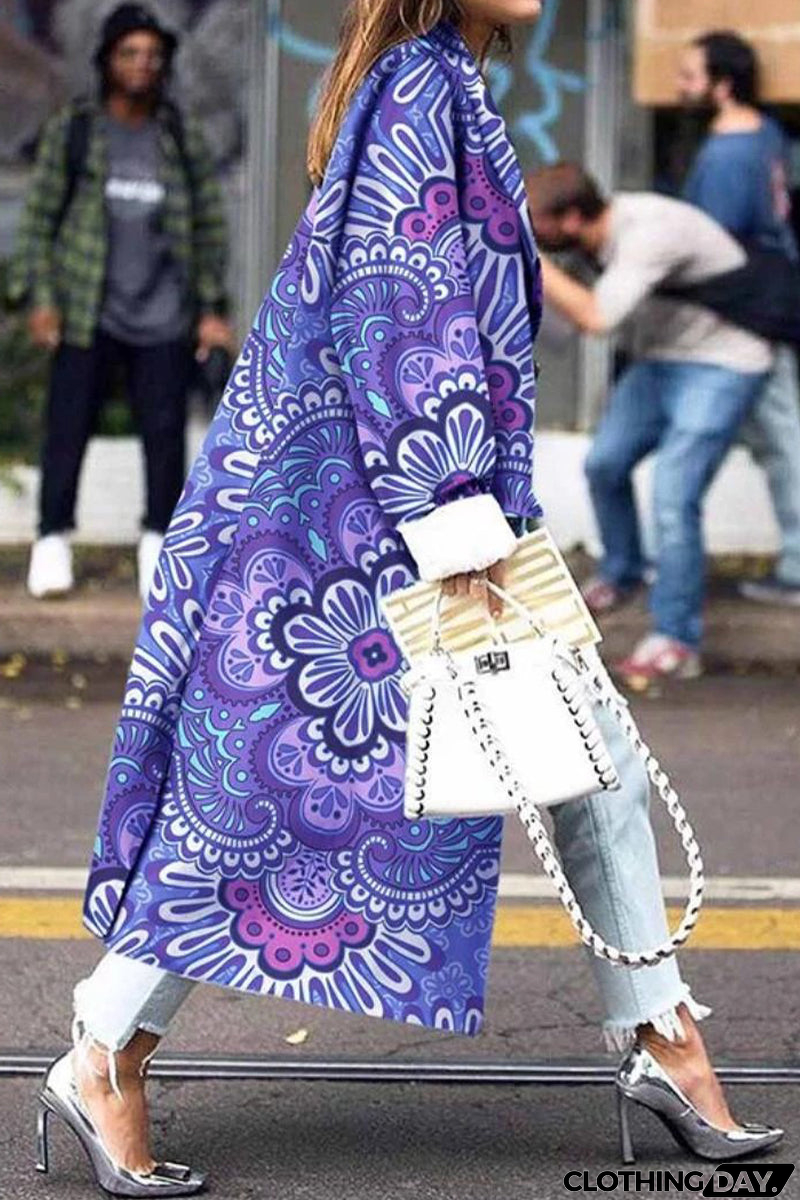 Street Print Patchwork Turndown Collar Outerwear(9 Colors)