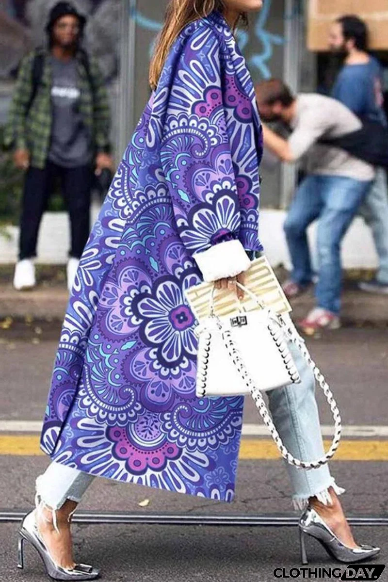 Street Print Patchwork Turndown Collar Outerwear(9 Colors)