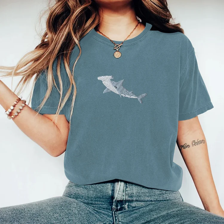 Shark Print Crew Neck Short Sleeve T-Shirt