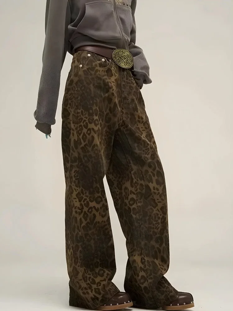 Brownm Leopard Straight Leg Pants