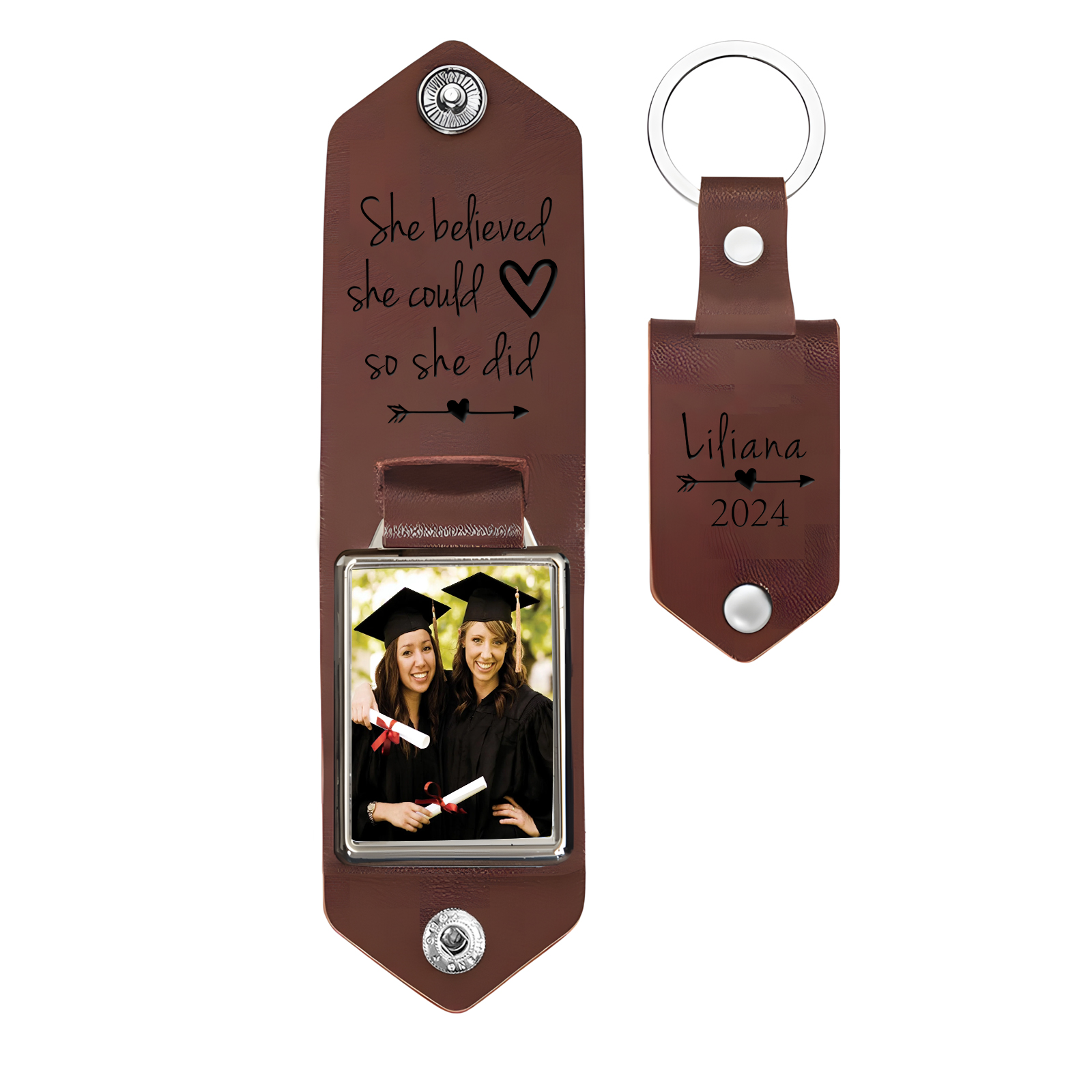 2024 Personalised Graduation Leather Keychain Custom Name & Photo Keychain Graduation Gift - She Believed She Could, So She Did-Jessemade AU