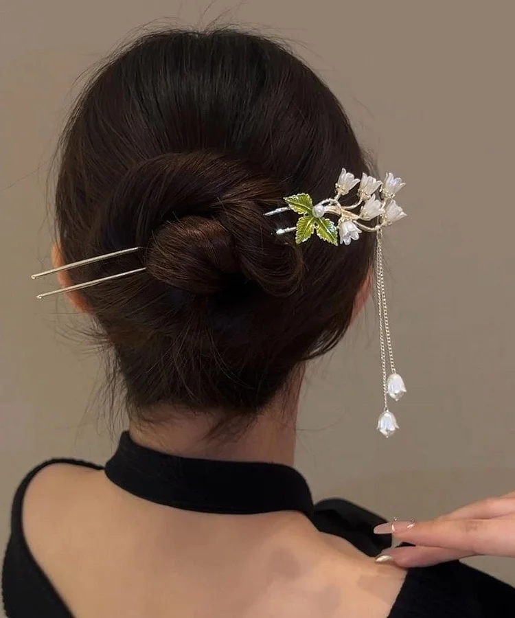 Elegant Silk Alloy Lily Of The Valley Pearl Tassel Hairpin