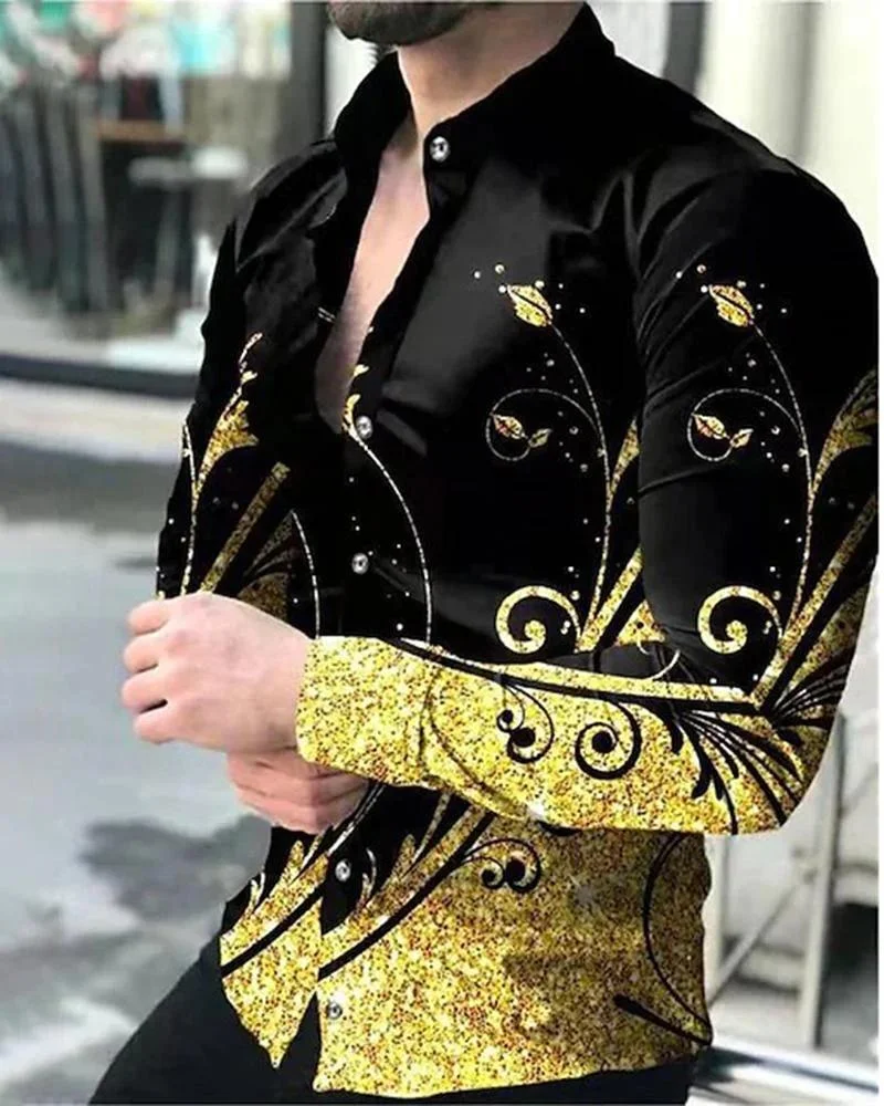 Dazzling print long sleeve lapel shirt