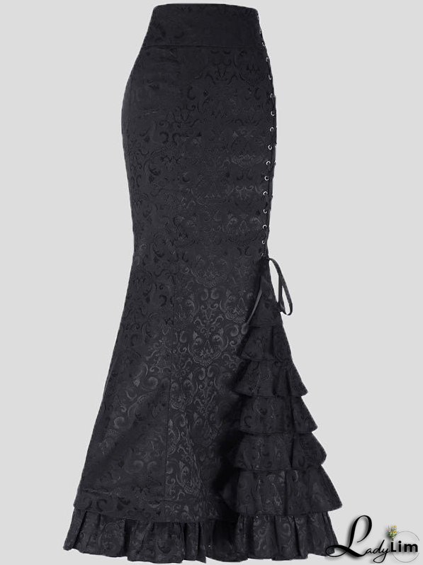 Women's Skirts Tie-Up Ruffled Fishtail Wrap-Hip Skirt