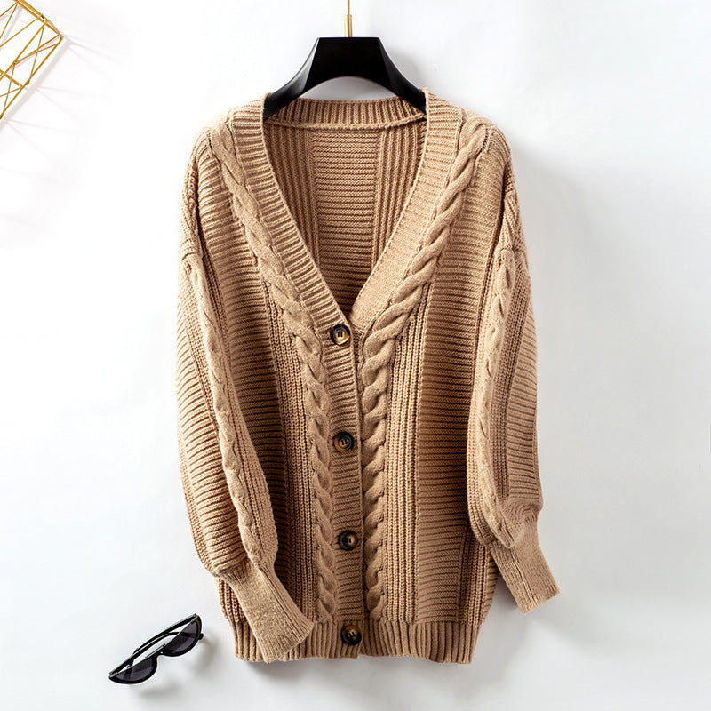 fall outfits women 2024 Autumn and Winter New V-neck Sweater Loose Casual Lantern Sleeve Twist Knitted Cardigan for Women