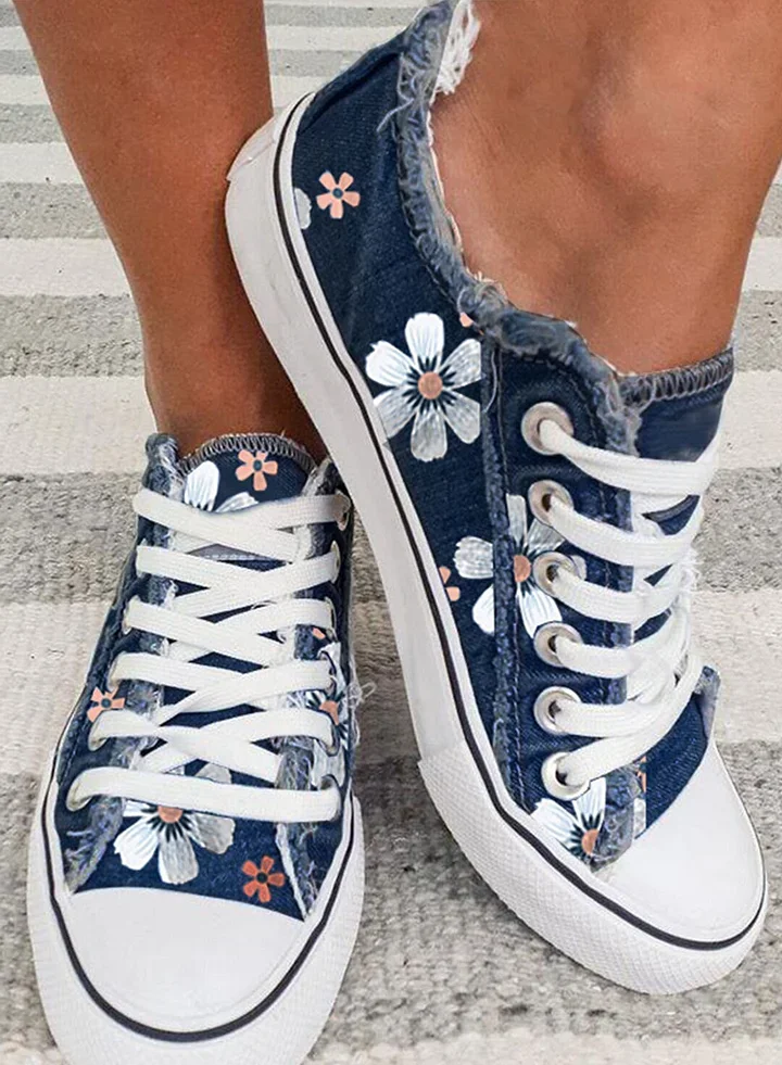 Women's Sneakers Floral Lace-up Canvas Shoes