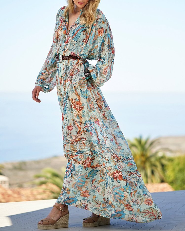 RESORT SHIRT DRESS FLORAL OVERSIZE MAXI DRESS