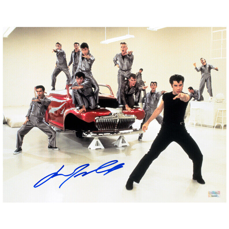 John Travolta Autographed Grease Danny Zuko T-Birds 11x14 Scene Photo Poster painting