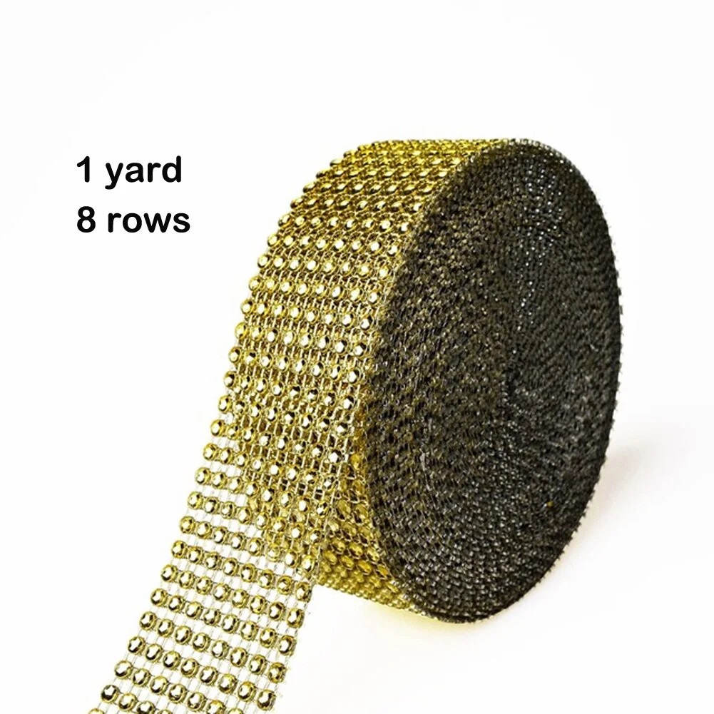 1Yard 8/24 Rows Gold Silver Crystal Diamond Mesh Rhinestone Ribbon for Wedding Party Gift Vase Floral Decoration Products Decor