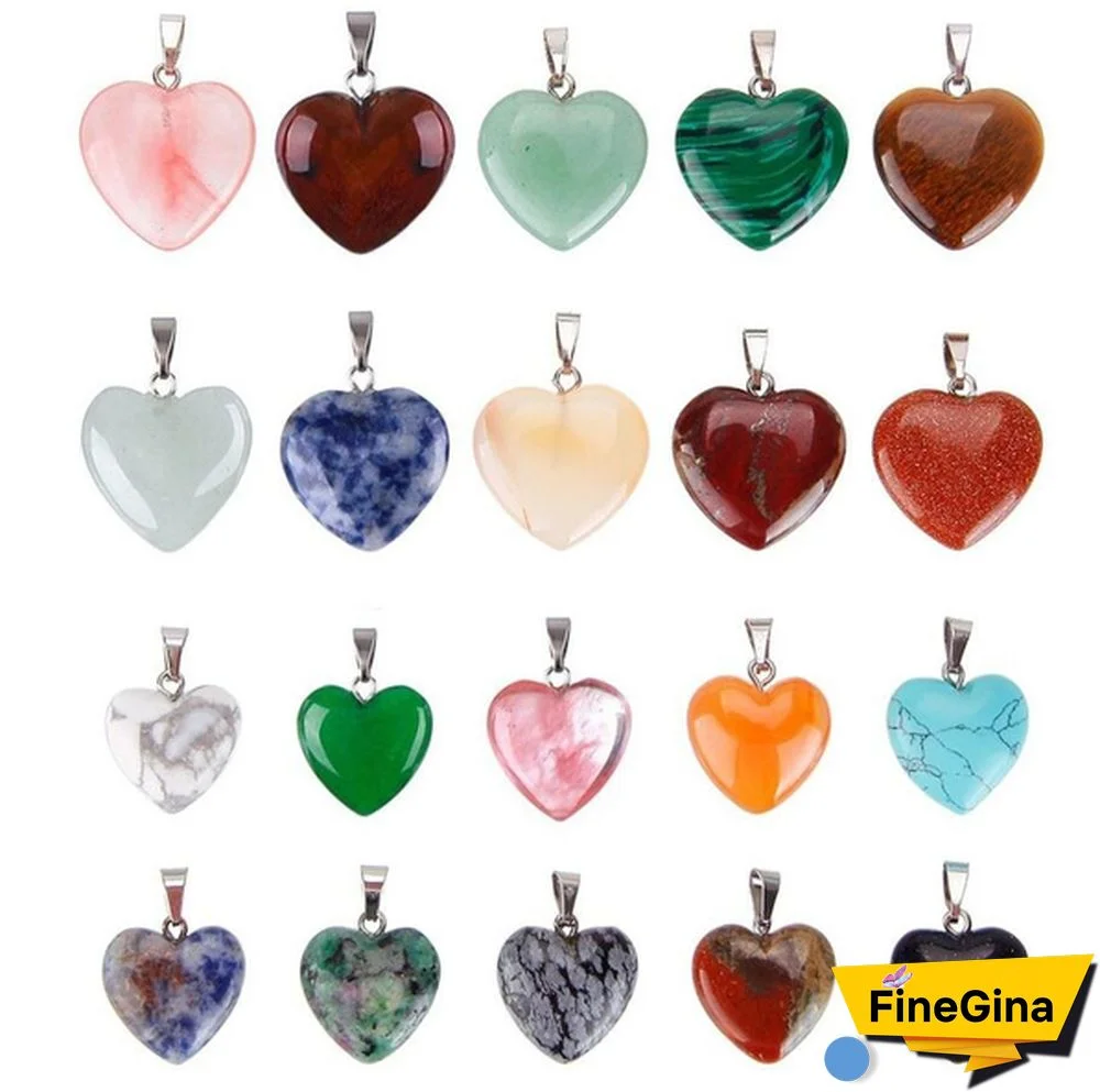 20Pcs/Lots Natural Gem Stone Love Heart Pendant Natural Crystal Stone Heart Shaped For Necklace Reiki Healing Women