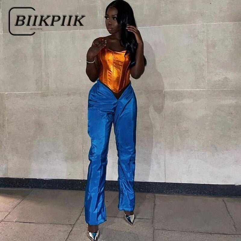 BIIKPIIK Casual Lounge Wear Female Baggy Pants Sexy Low-Waist Straight Long Trousers Fashion Streetwear Vintage Solid Clothing