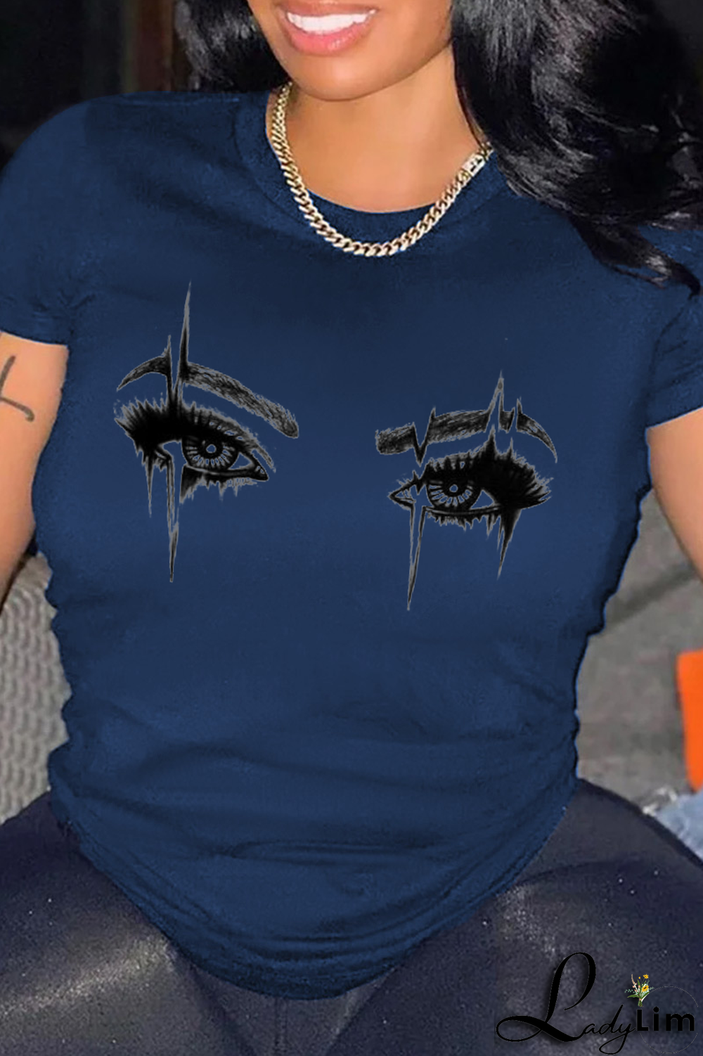 Orange Casual Daily Eyes Printed Patchwork O Neck T-Shirts