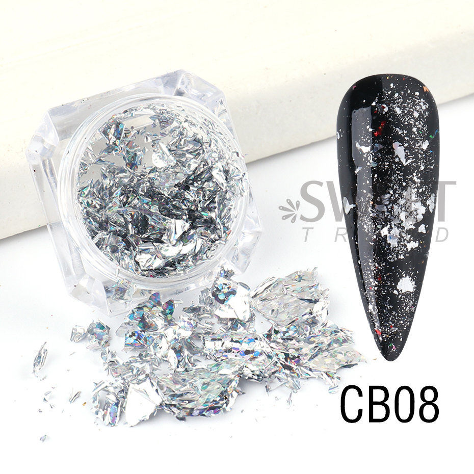 Needmkt 1 Box Aluminum Gold Silver Nail Foils Flakes Irregular Gold Leaf Sequins DIY Holographic Chrome Paper Accessory Supplies LY1858
