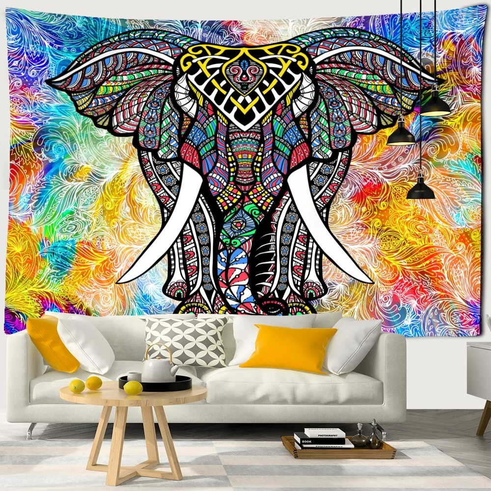 India Mandala Elephant Tapestry Wall Hanging Bohemian Sandy Beach Picnic Throw Rug Blanket Camping Tent Travel Sleeping Pad