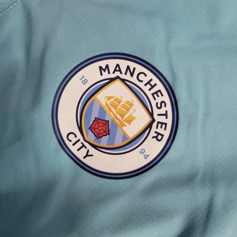 2023/2024 Manchester City Windbreaker Blue And White Jersey