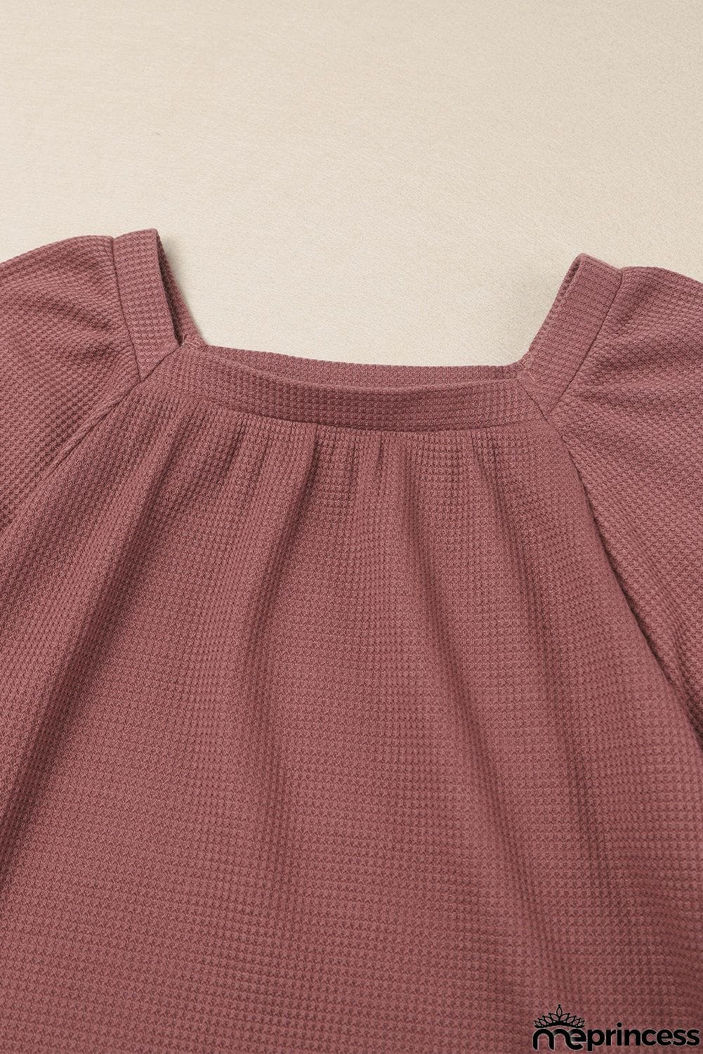 Scoop Neck Puff Sleeve Waffle Knit Top