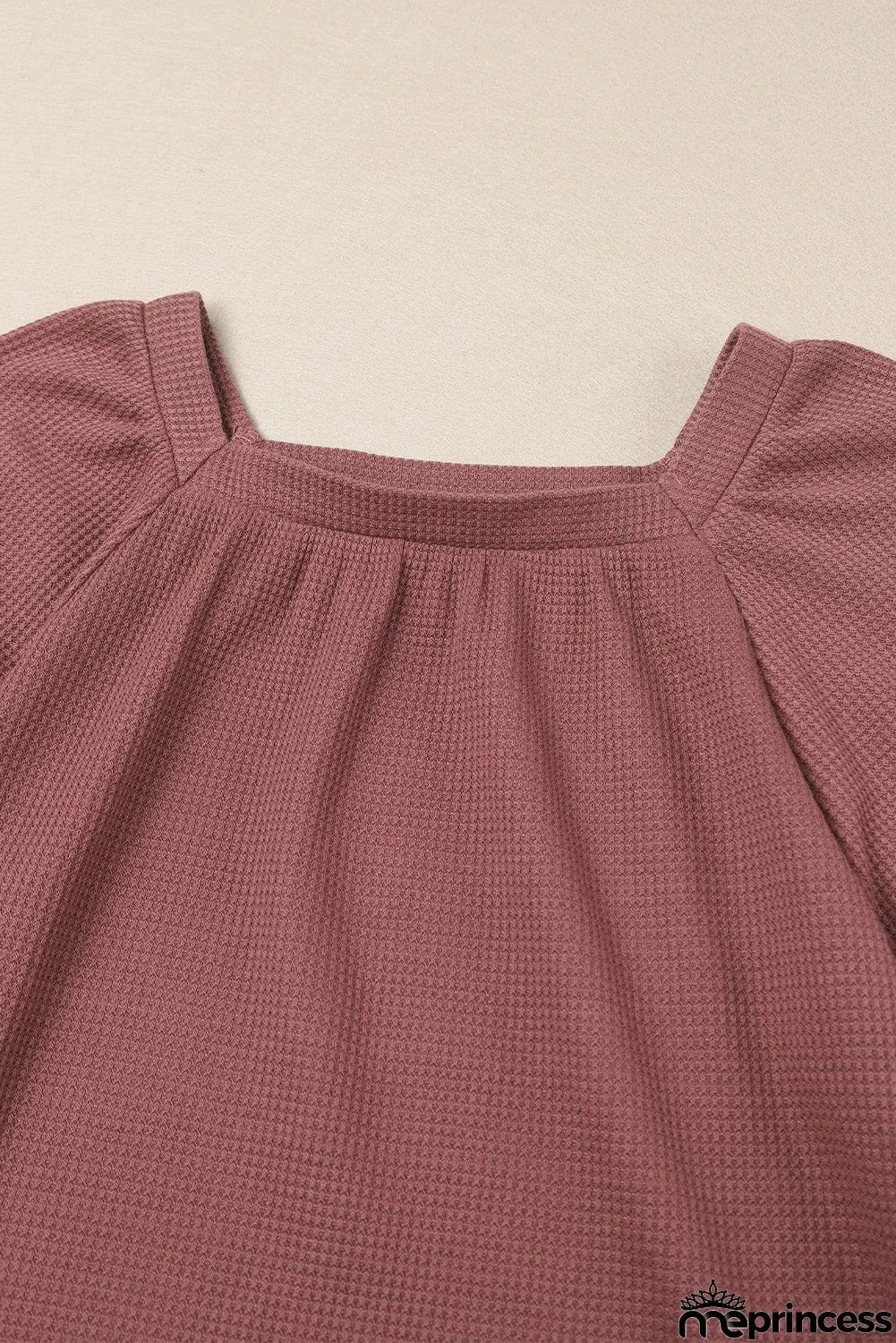 Scoop Neck Puff Sleeve Waffle Knit Top