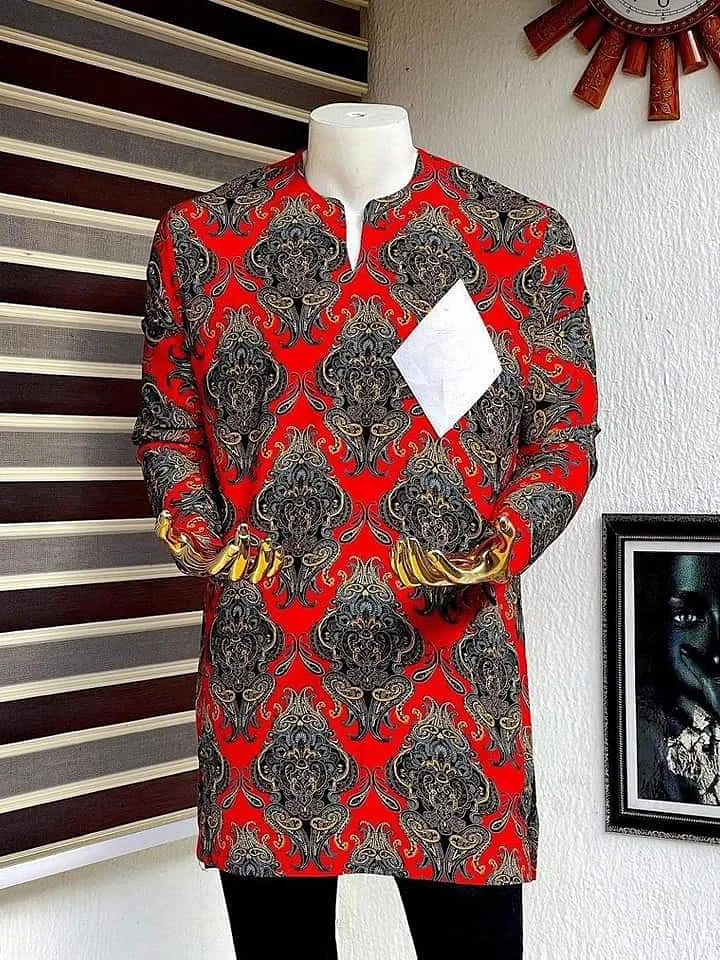 Men's chic casual red geometric print top