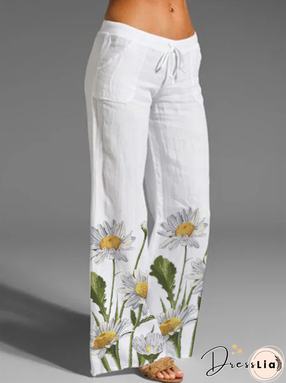 White Floral Holiday Cotton Pants