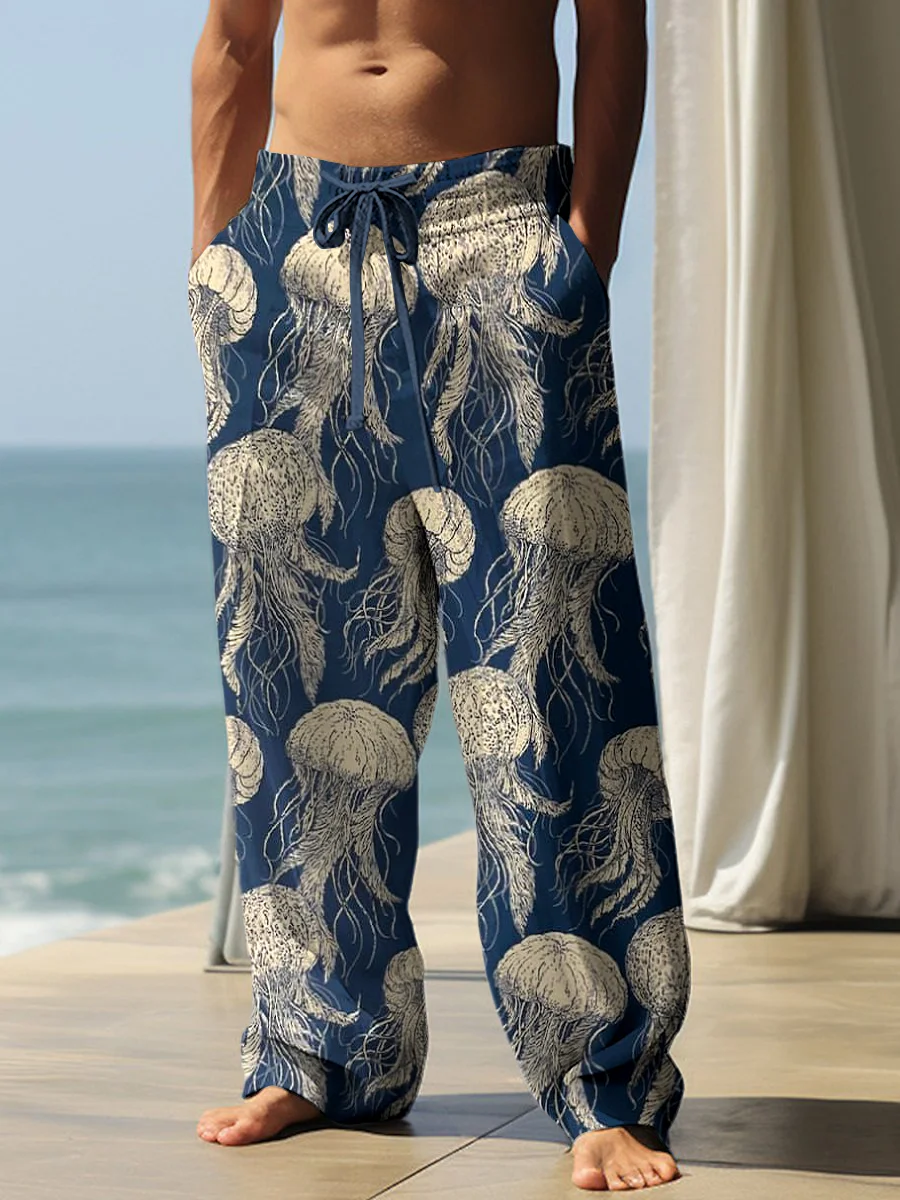 Men's Hawaiian Jellyfish Graphic Print Drawstring Casual Pants
