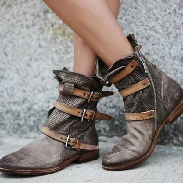 Vintage Casual Flat Heel Boots