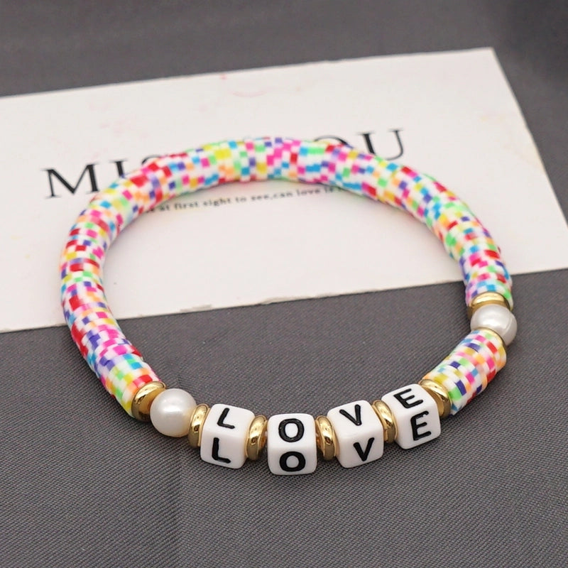 Casual Vacation Love Letter Freshwater Pearl Soft Clay Beaded Women’s Bracelets