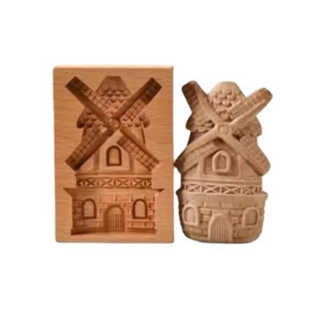 Purexcellent&trade; Windmill pattern household wooden biscuit mold