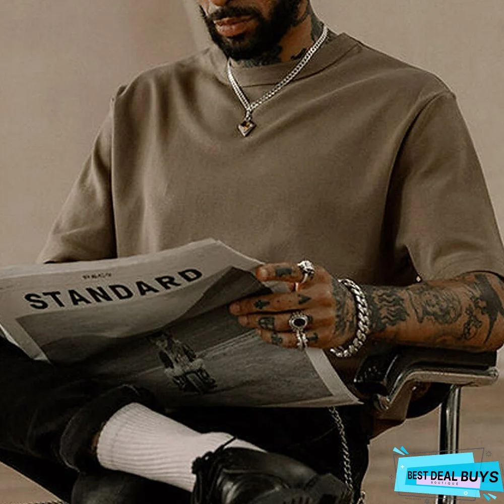 Men's 100% Cotton Acid Wash Shirt Oversized Shirt Plain Crew Neck Daily Wear Vacation Short Sleeve Clothing Apparel Fashion Sport Casual