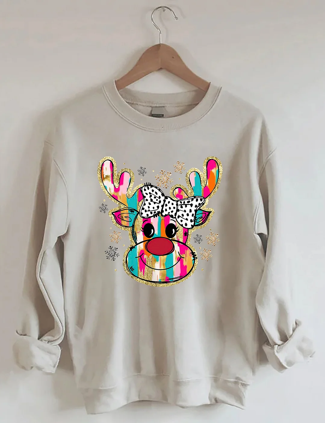 Colorful Glitter Christmas Reindeer Sweatshirt