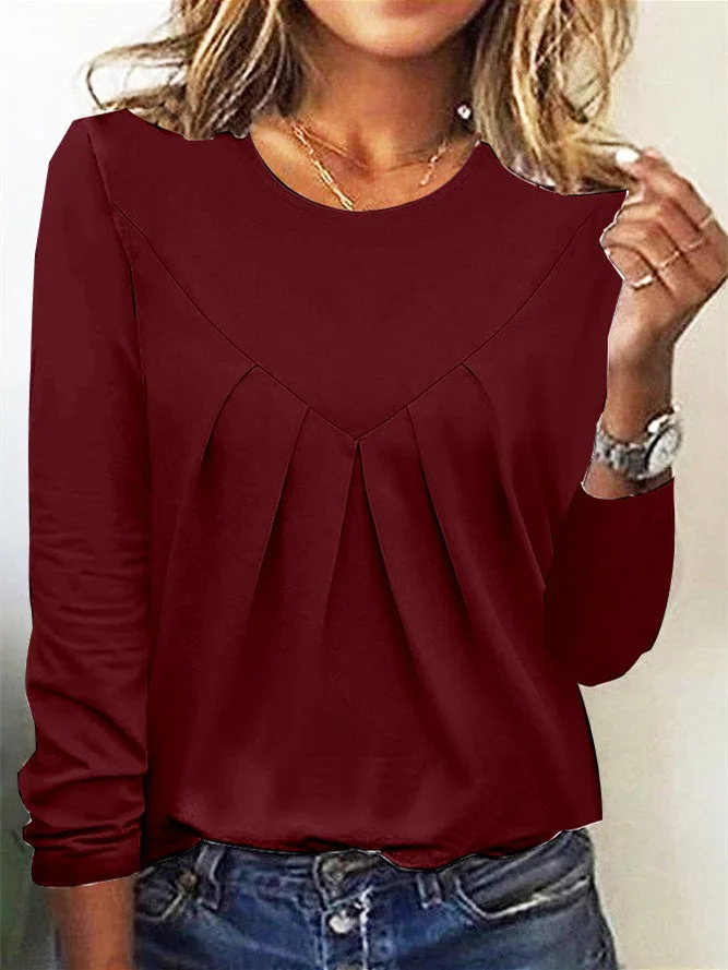 Women plus size clothing Women's Solid Color Scoop Neck Long Sleeve Top-Nordswear