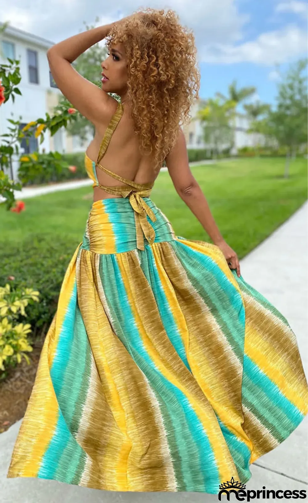 Women's Dresses Summer Slip Skirt Halter Neck Maxi Chic Casual Print Sleeveless Dress