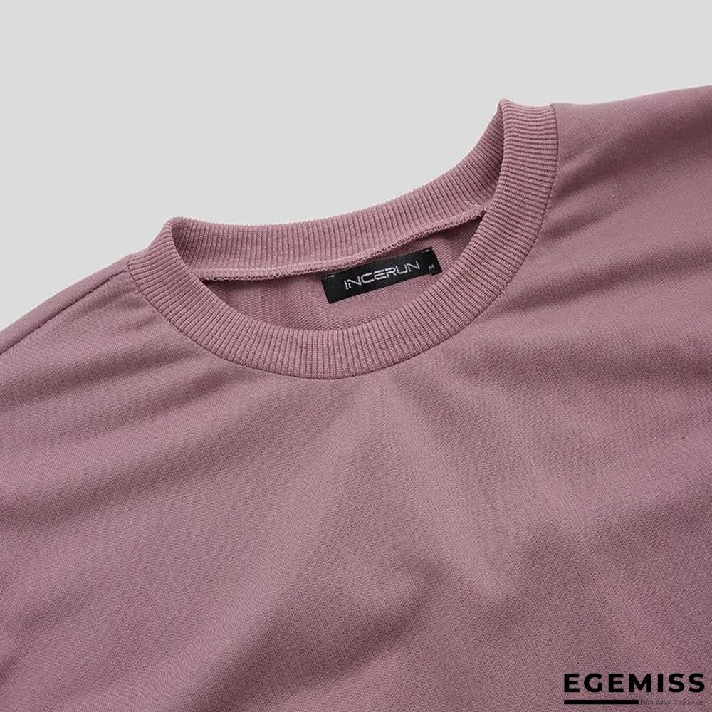 Men Hoodies Long Sleeve Round Neck Solid Chic Streetwear Leisure Workout Sweatshirts | EGEMISS