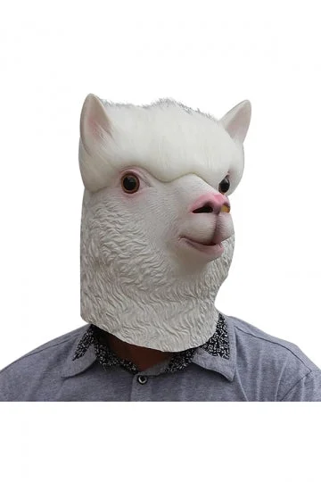 Funny Cute Alpaca Latex Mask For Halloween Cosplay Party White-elleschic