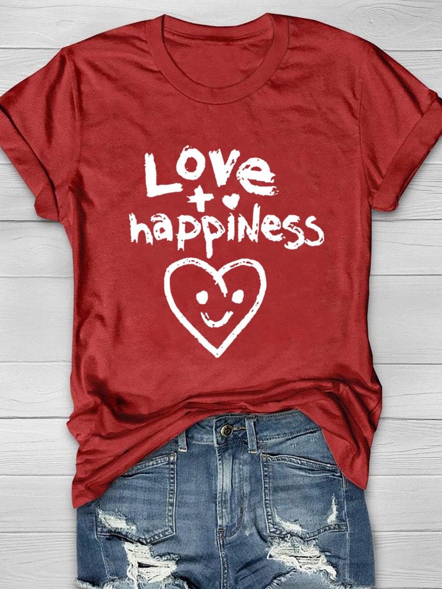 Love And Happiness Print Short Sleeve T-Shirt
